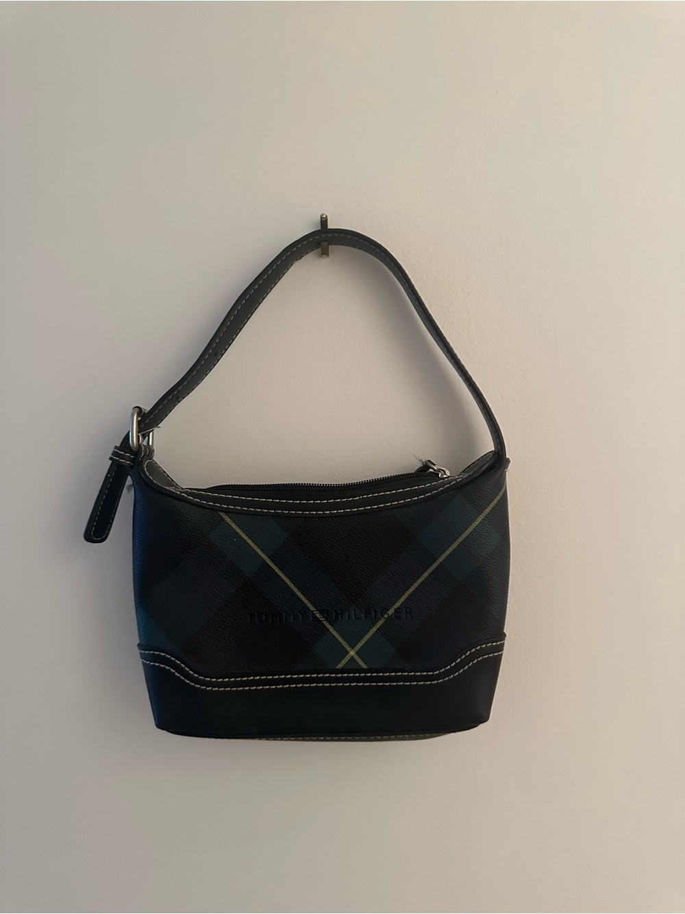 Tommy Hilfiger Black Plaid Accent Shoulder Bag